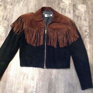 VINTAGE WESTERN STYLE BLACK & BROWN FRINGE JACKET